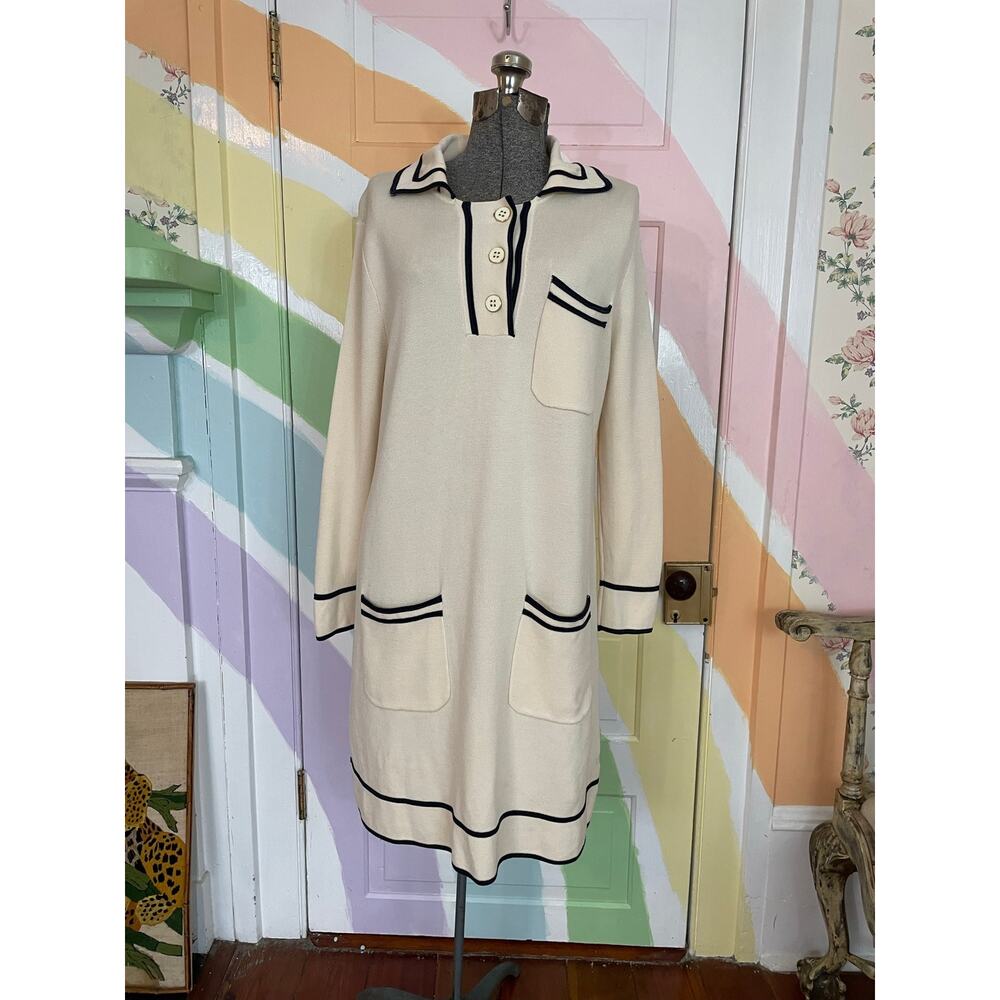 Tuckernuck Ivory Nautical Sweater Dress Collared Knit Women’s L
